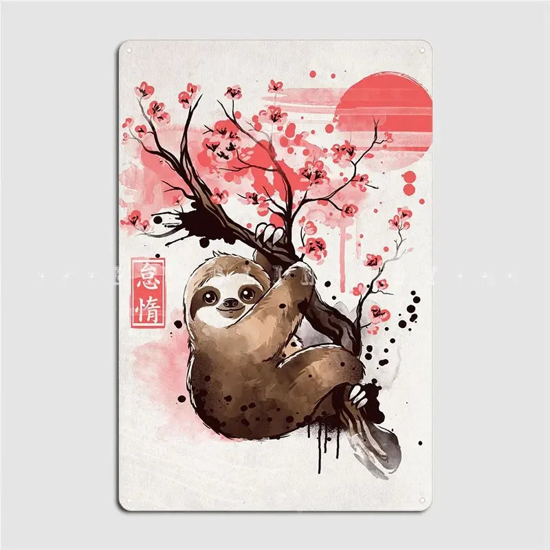 Sakura Sloth Metal Wall Art