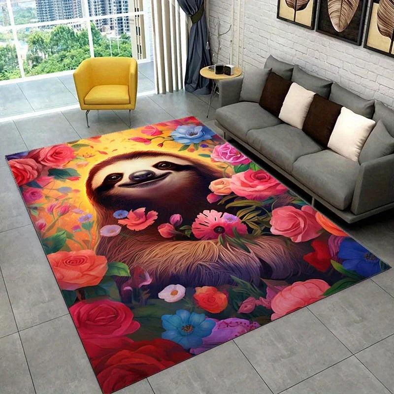 Sloth With Vibrant Flowers Carpet