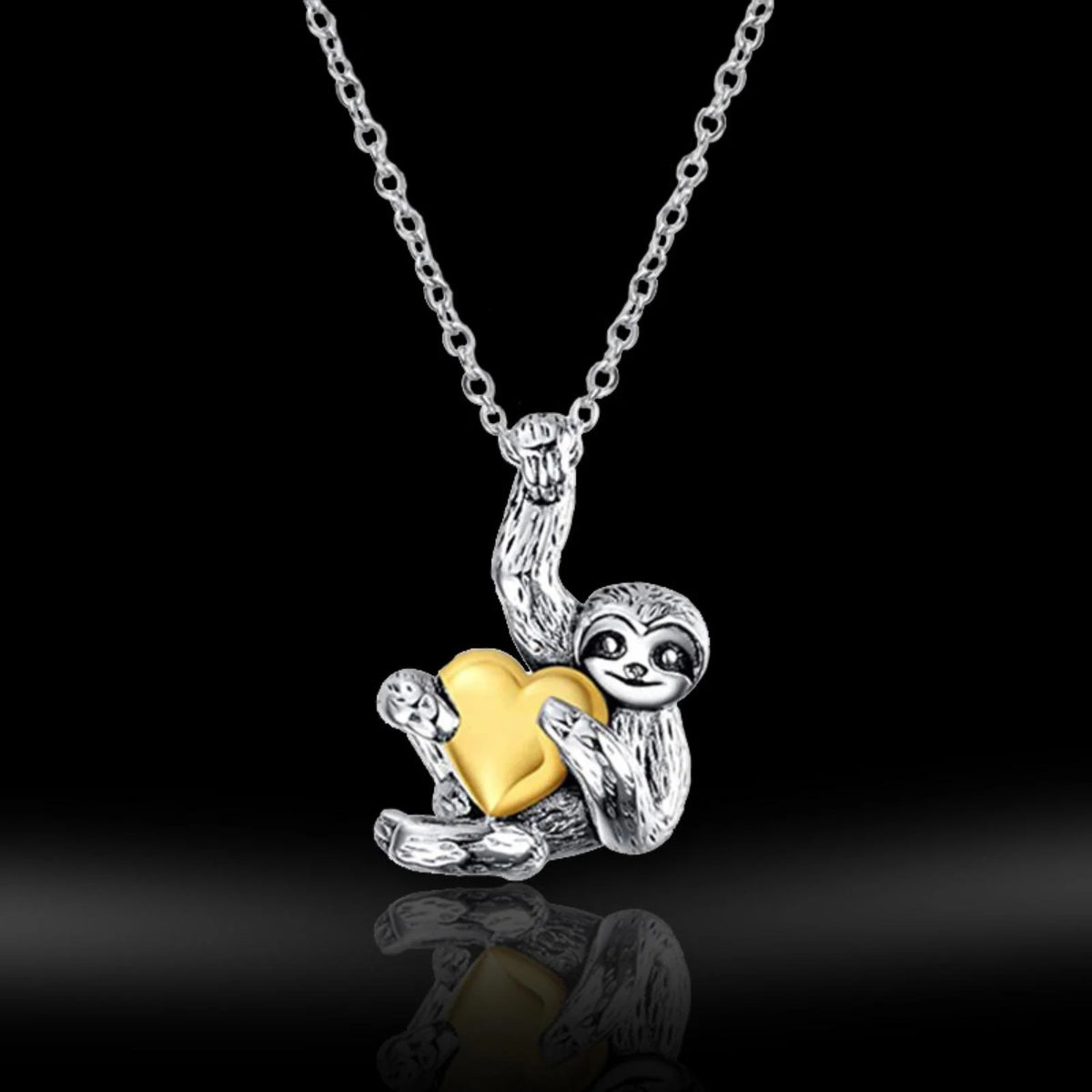 Sterling Silver Sloth Holding A Heart Necklace