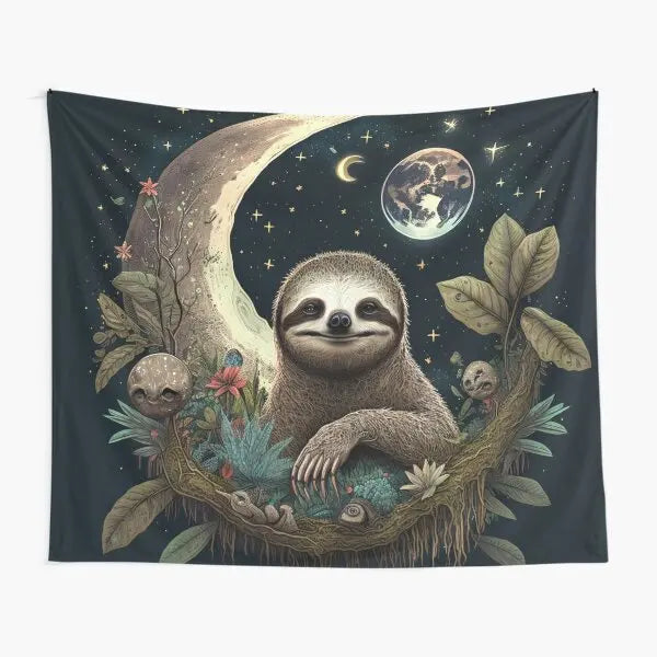 Lunar Dreams Sloth Nightscape Wall Art Tapestry