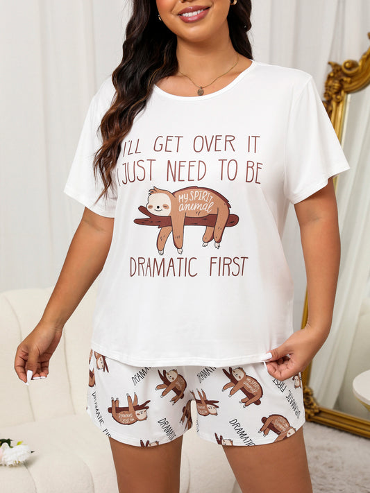 Women's Plus Size Short Sleeve T-Shirt and Shorts Pajamas