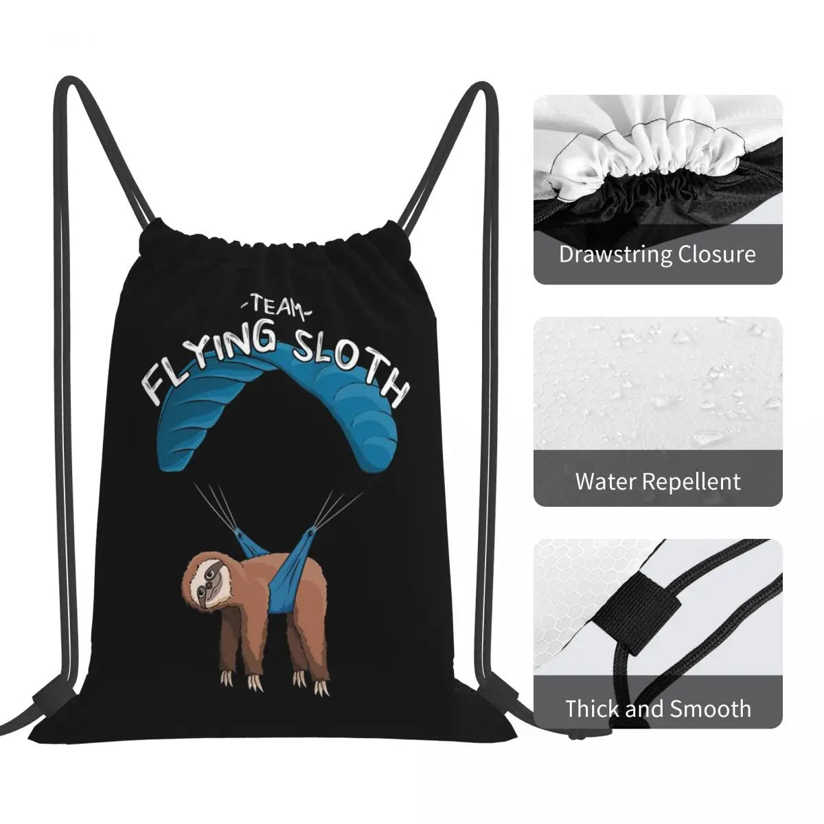 Team Flying Sloth Drawstring Bag
