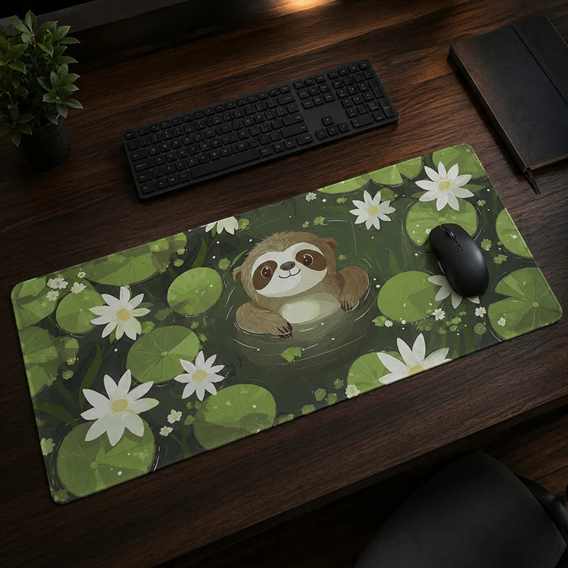 Water Lily Sloth Large Desk Mat