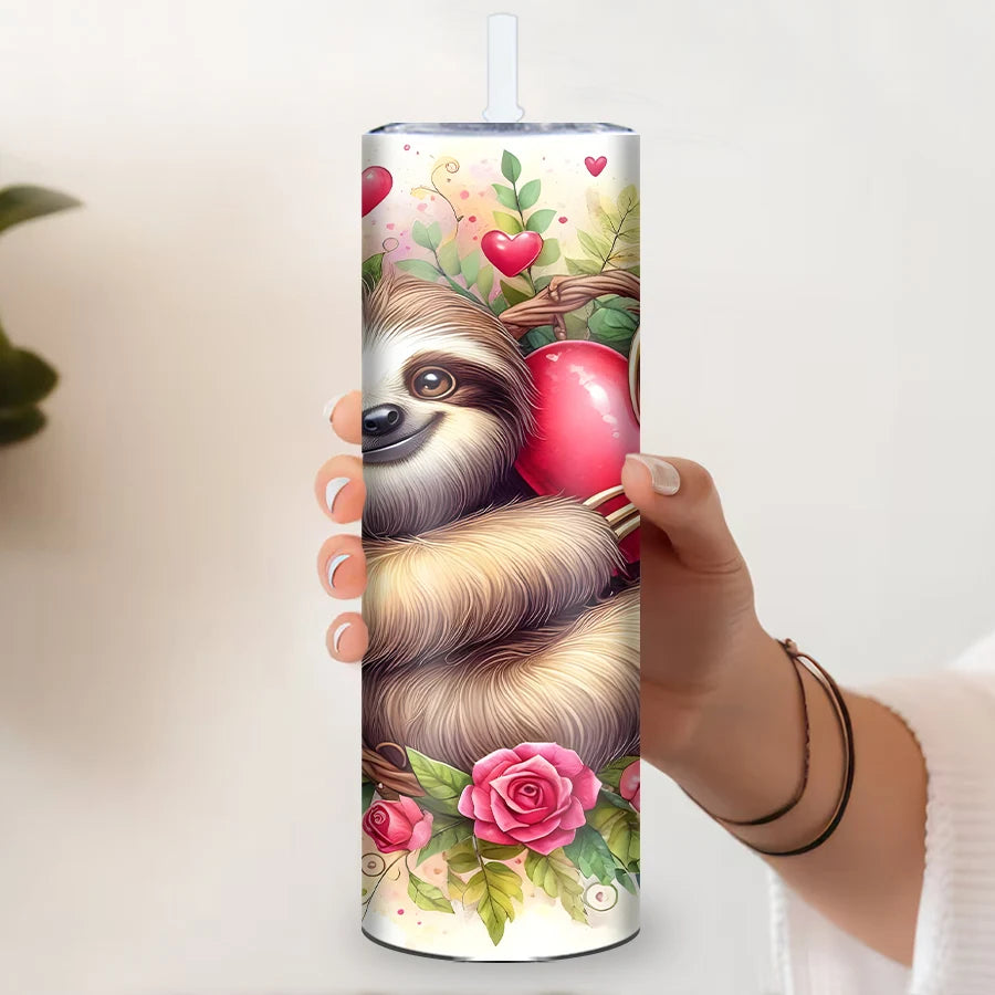 Sloth Love Tumbler With Straw and Lid