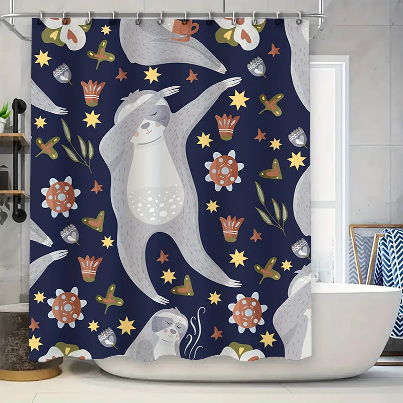 Blue Floral Sloth Shower Curtain