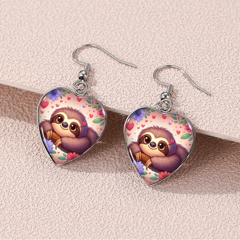 Love Sloth Dangle Heart Earrings