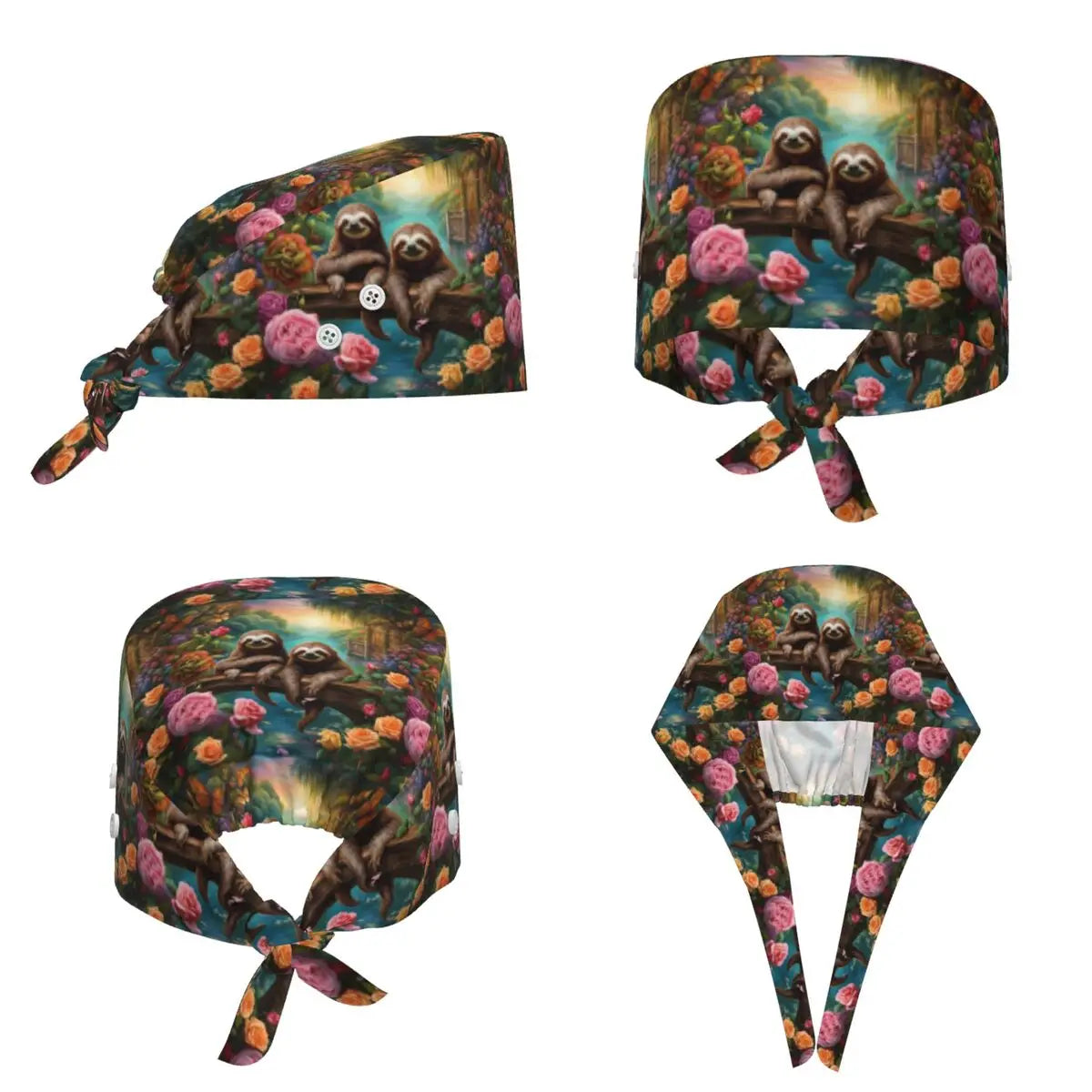 Jungle Floral Sloth Scrub Hat