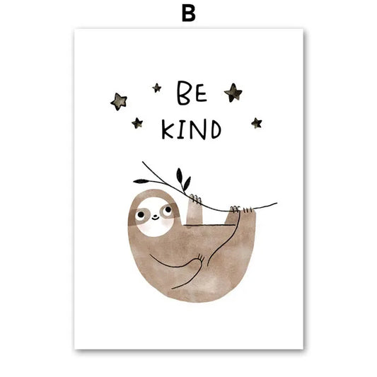 Be Kind Sloth Nursey Posters