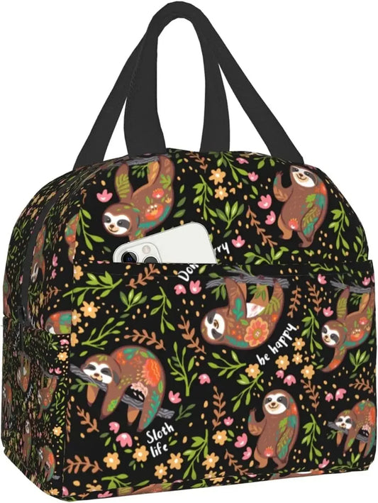 Sloth Insulated Lunch Bag with Front Pocket
