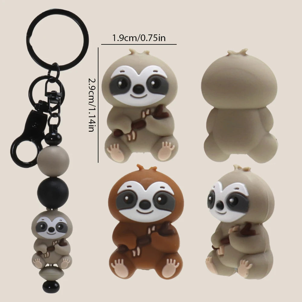 5 Piece Cute Sloth 3D Silicone Beads Keychain