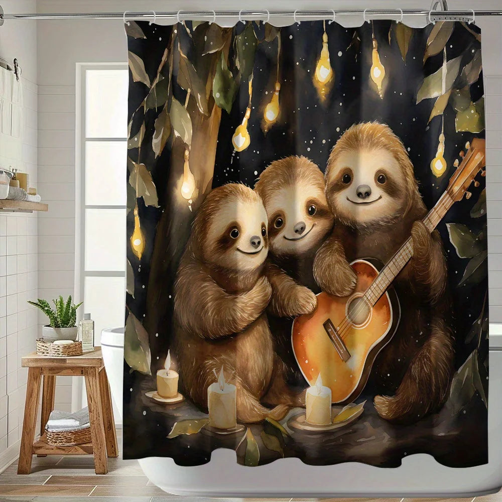 Sloth Family Playing Guitar Shower Curtain