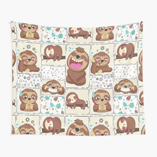 Patchwork Sloth Wall Art Tapestry