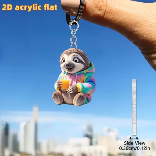 2D Sloth With Drink & Hoodie Keychain