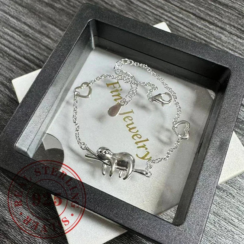 Sterling Silver Sloth On Branch Bracelet