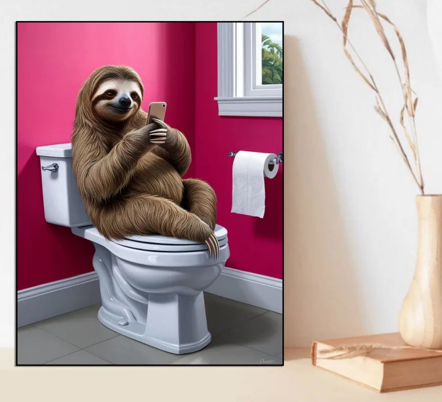 Sloth On The Toilet Canvas Art Picture product photo 1