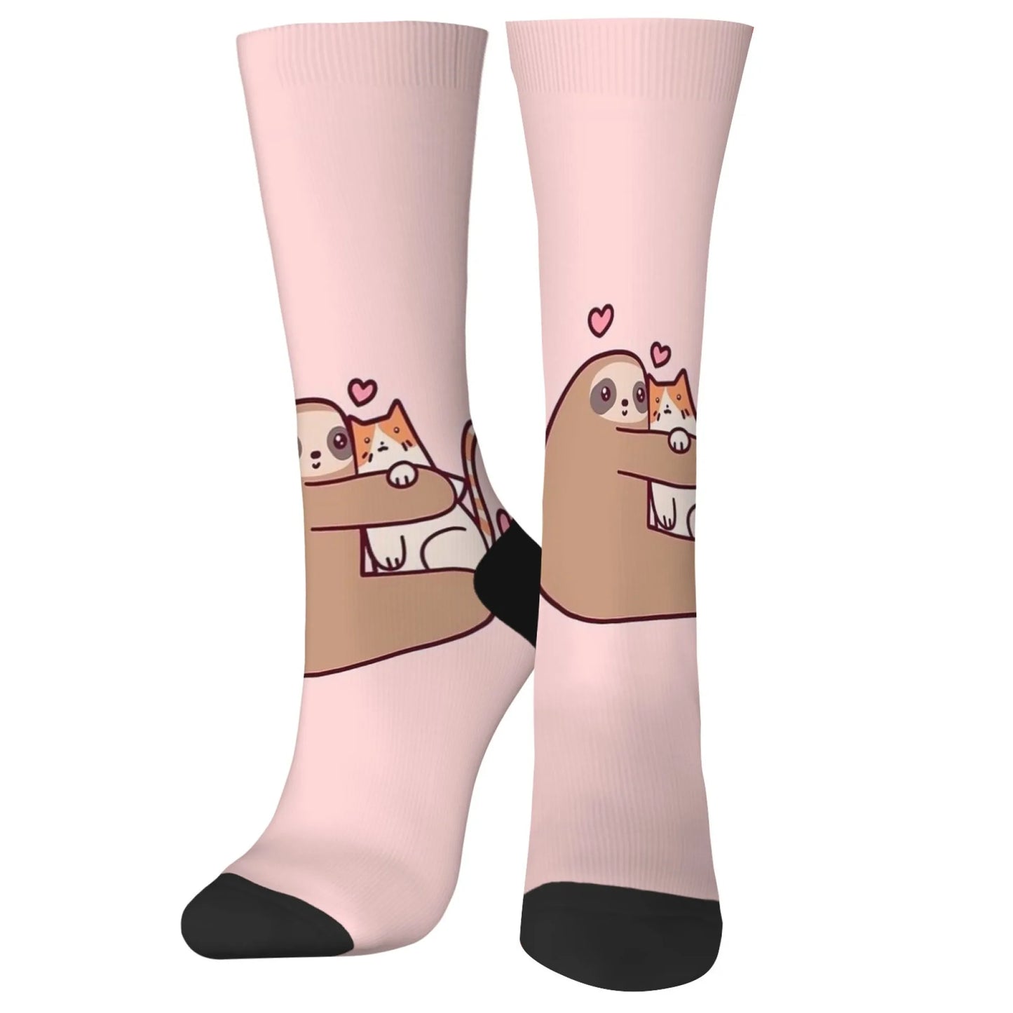 Love Sloth Hugging Cat Crew Socks