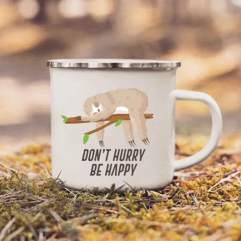 Don't Hurry Be Happy Sloth Enamel Mug