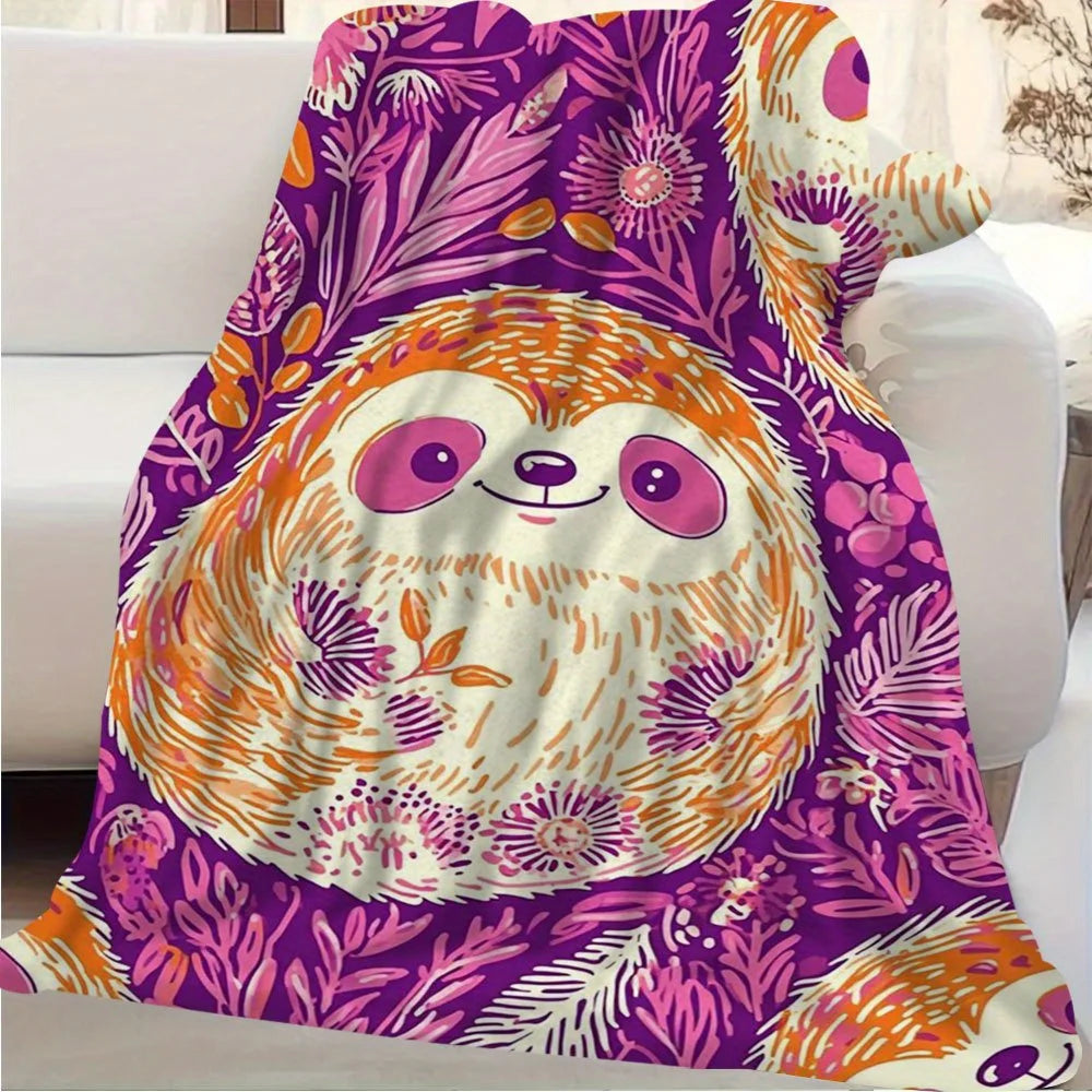 Retro Sloth & Floral Print Blanket