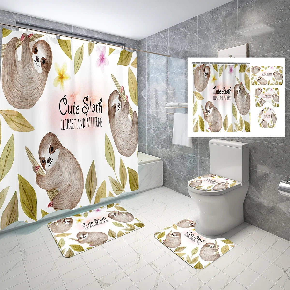 Various Cute Sloth Shower Curtain and Bathroom Sets