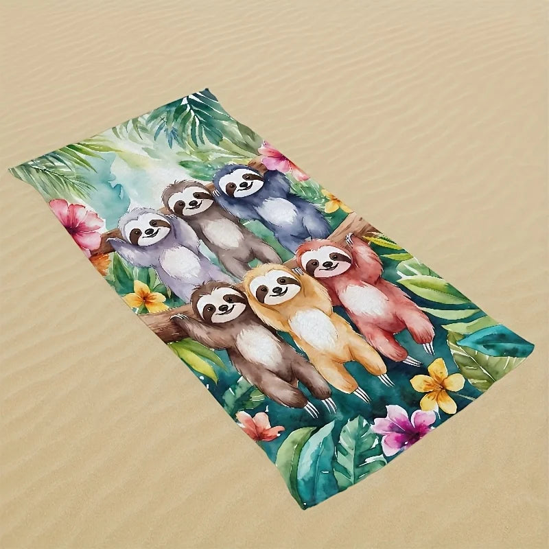 Sloths & Tropical Leaves Beach Towel