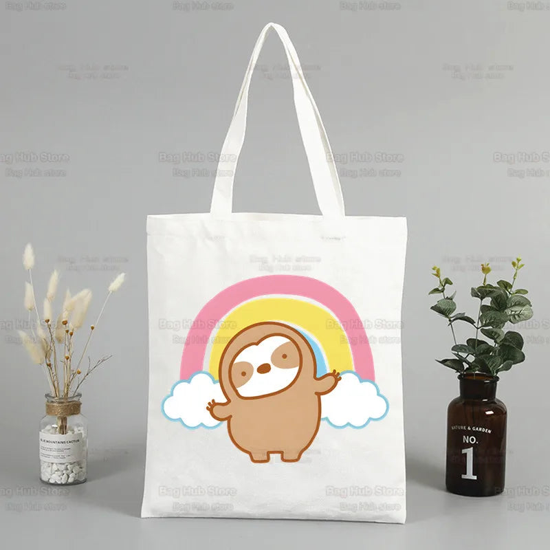 Rainbow Sloth Canvas Tote Bag