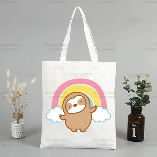 Rainbow Sloth Canvas Tote Bag