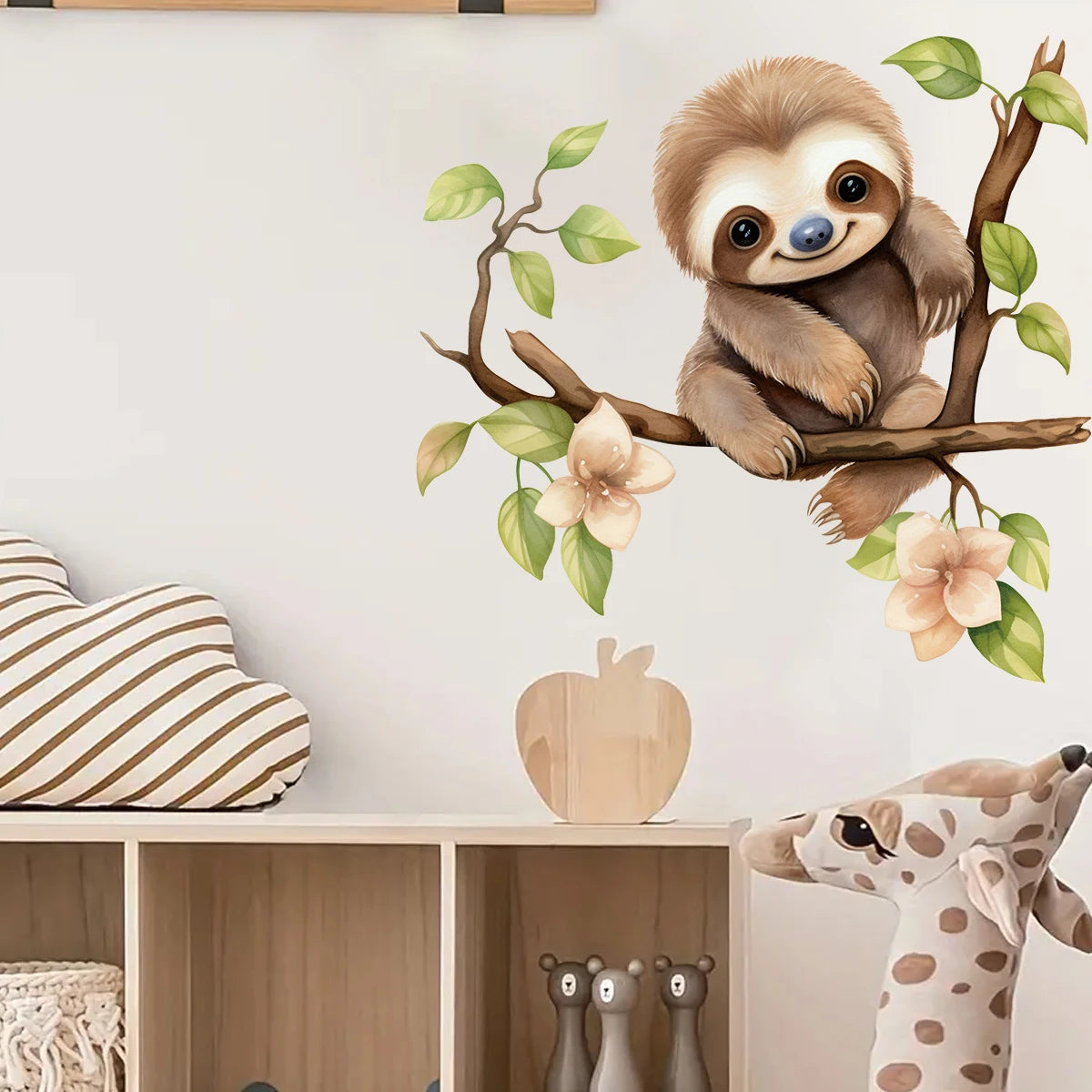 Cartoon Sloth on Branch Cute Animal Wall Stickers