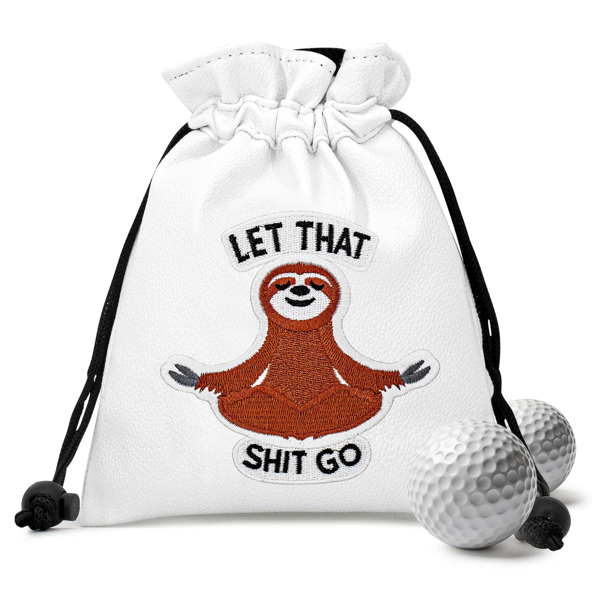 Meditating Sloth White Drawstring Pouch
