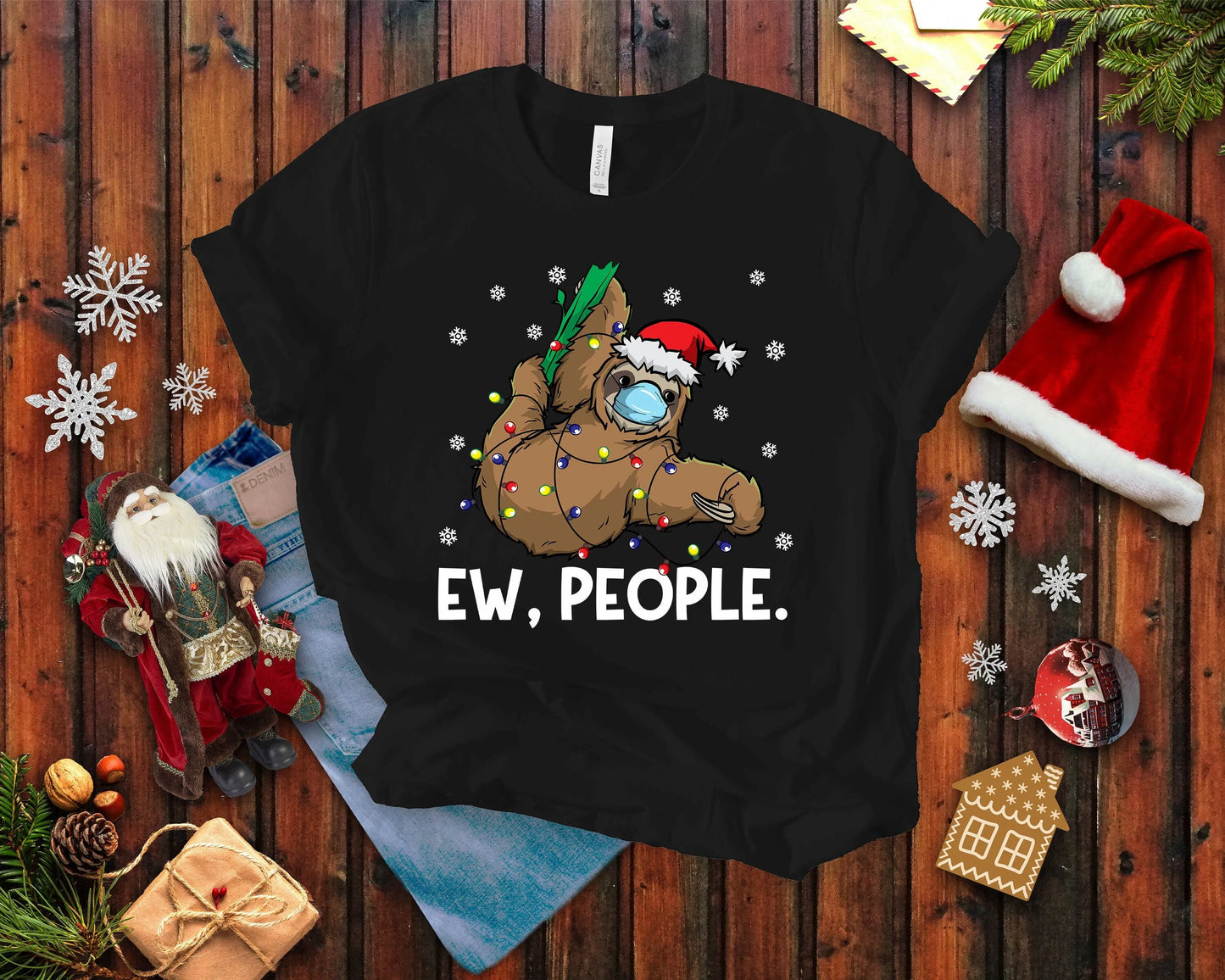 Ew People Sloth Santa T-Shirt