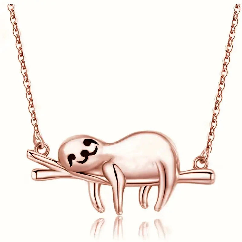 Sloth Lying on a branch Pendant Necklace