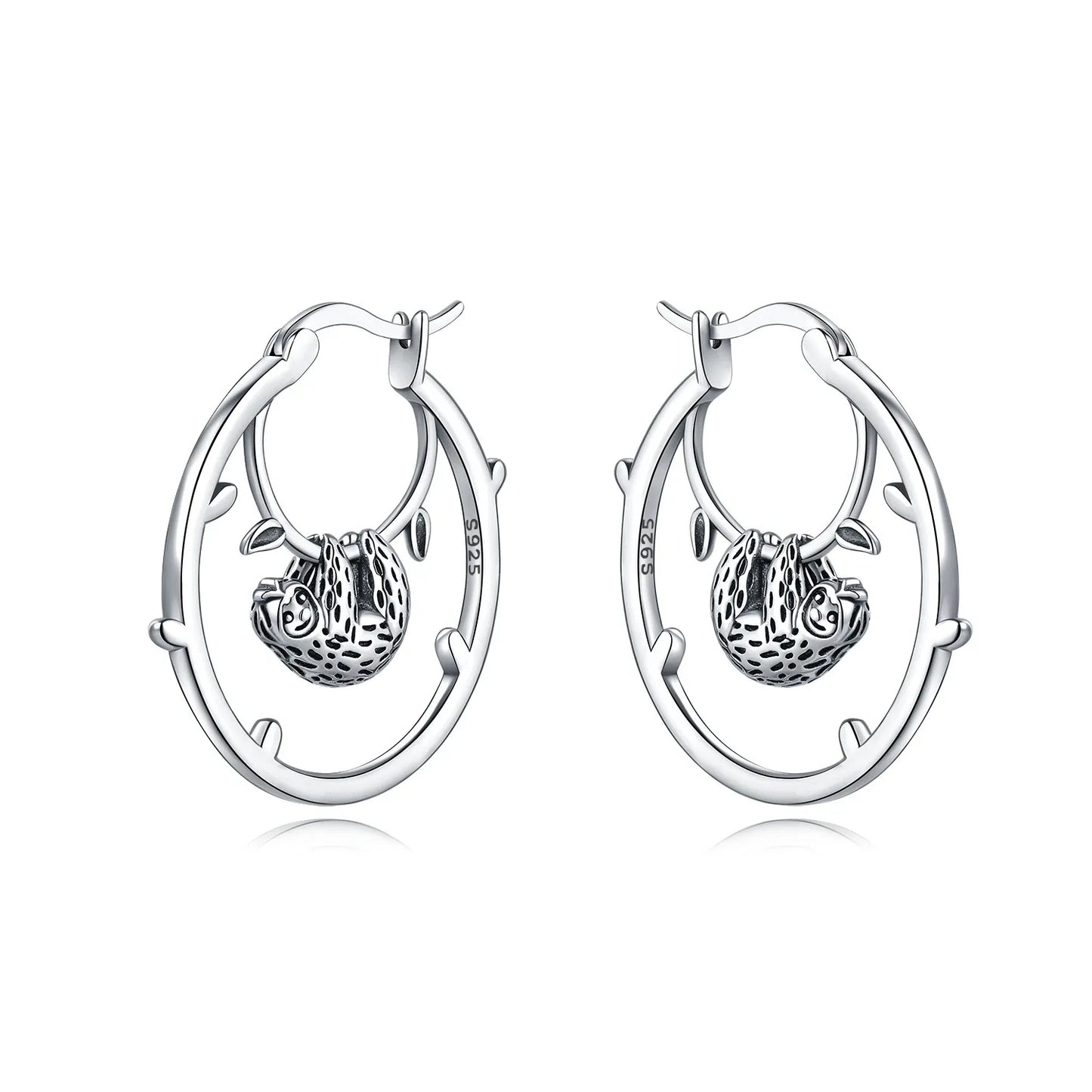 Sterling Silver Sloth Hoop Earrings
