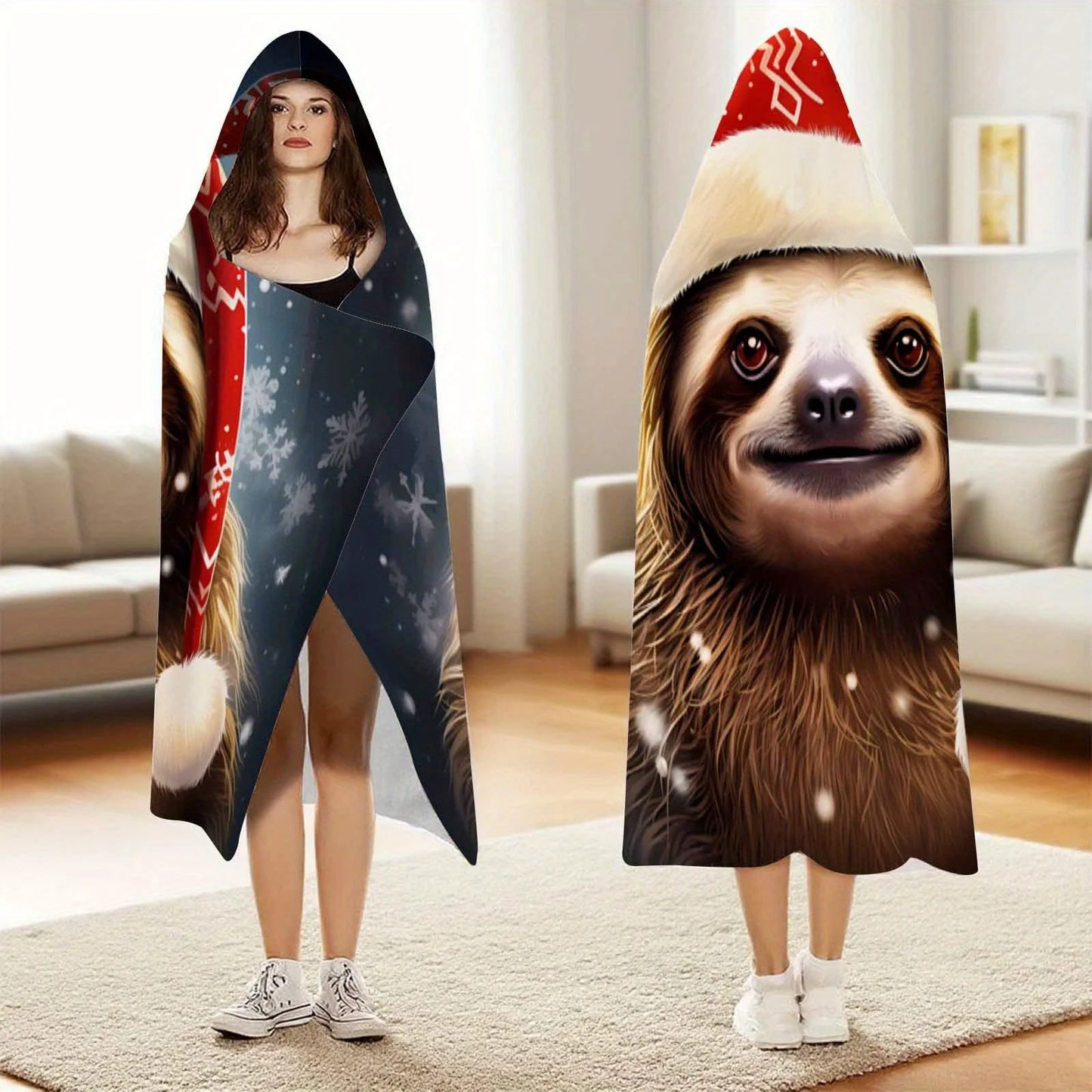Sloth Christmas Hooded Blanket