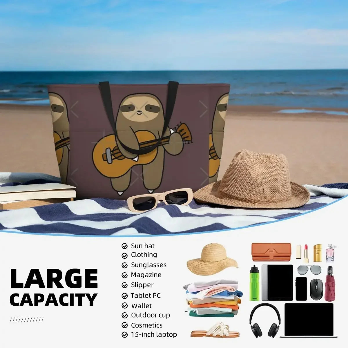Guitar Sloth Beach Travel Bag