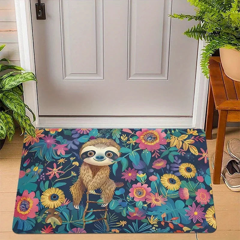 Sloth Floral Print Doormat