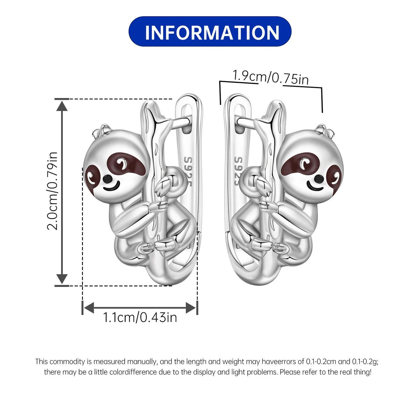 Sterling Silver Sloth Drop Earrings