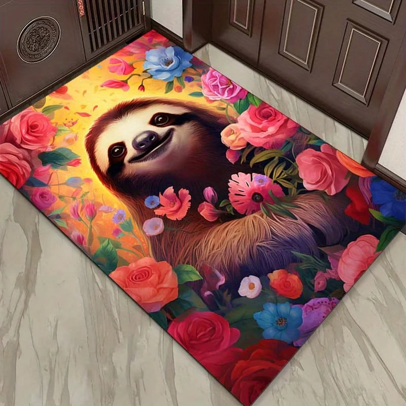 Sloth With Vibrant Flowers Carpet