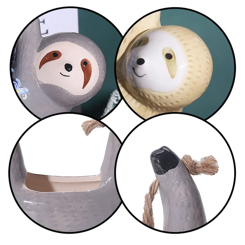 Ceramic Sloth Hanging Flowerpot