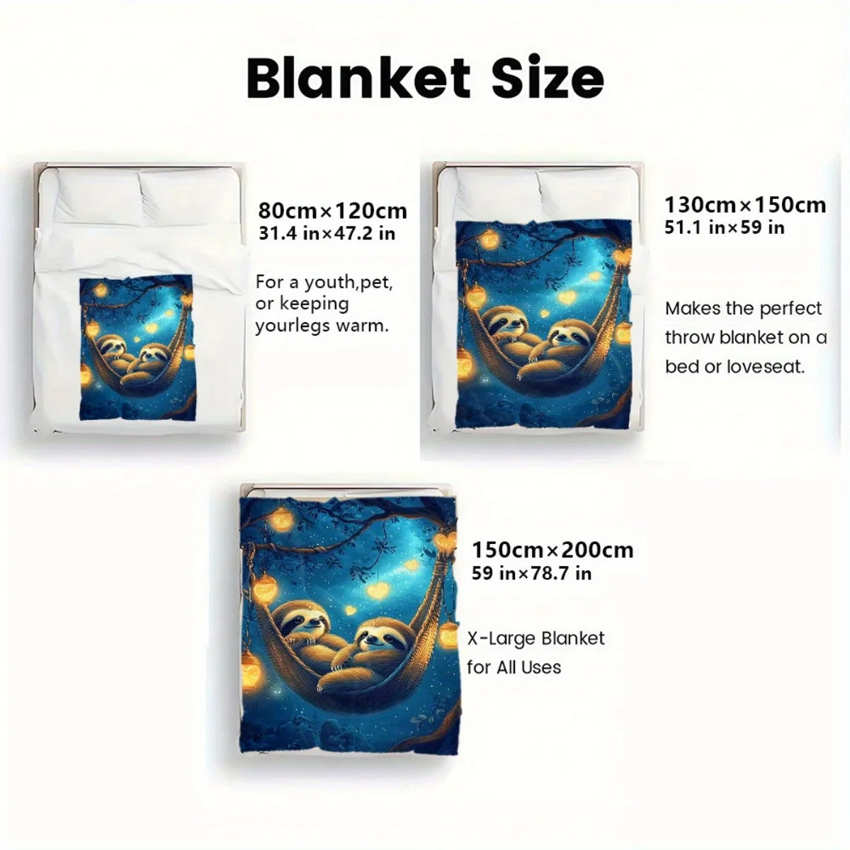Sloth Couple In Hammock & Lanterns Night Sky Blanket