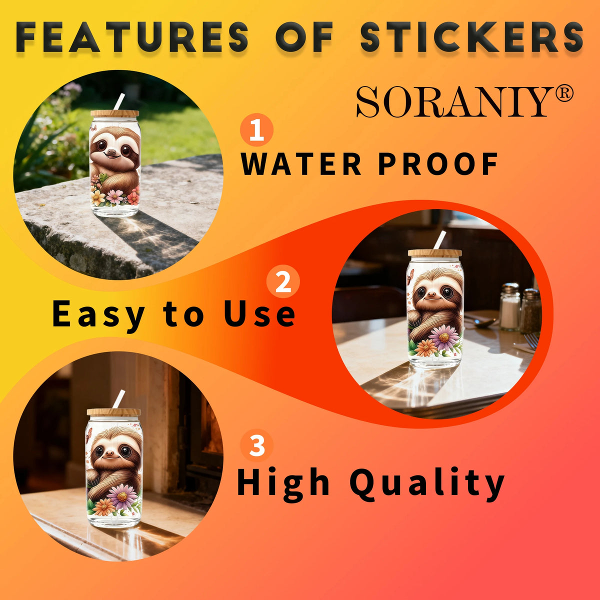 24 Piece Sloth Transfer Stickers