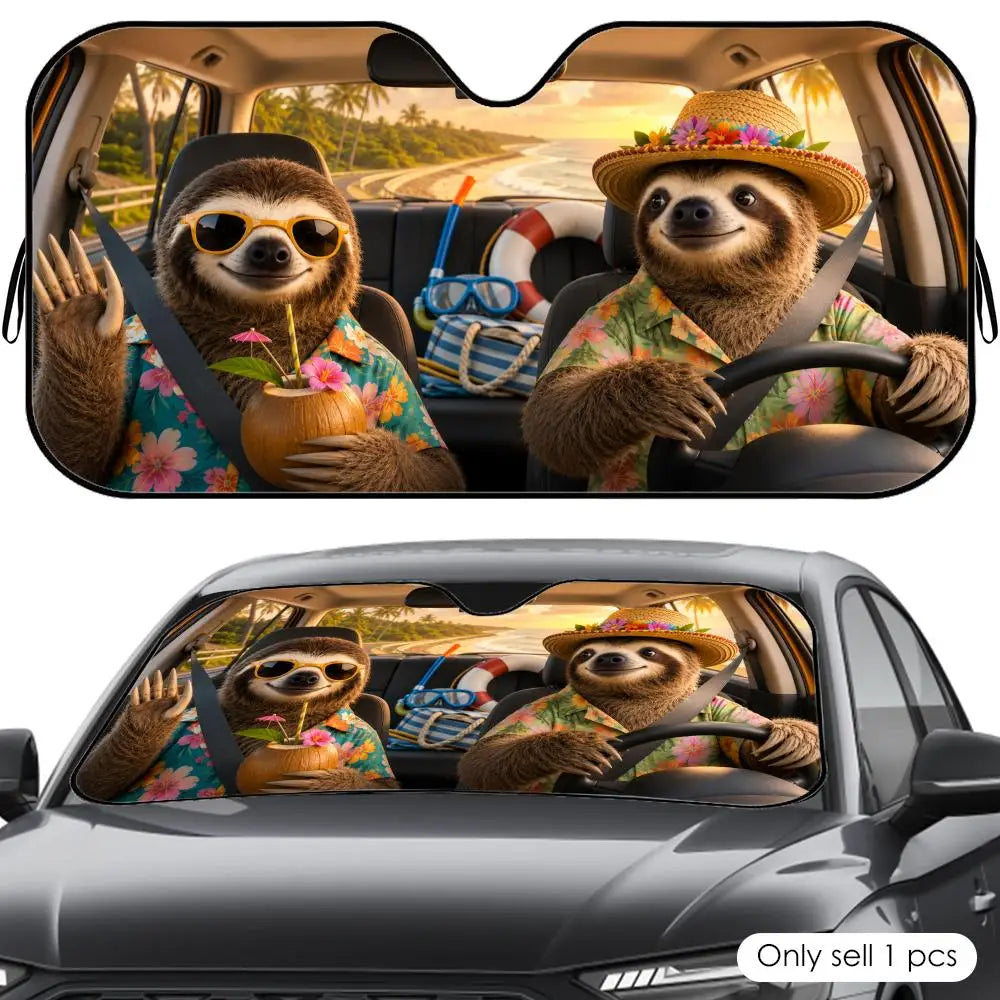 Sloth Beach Vacation Car Sunshade