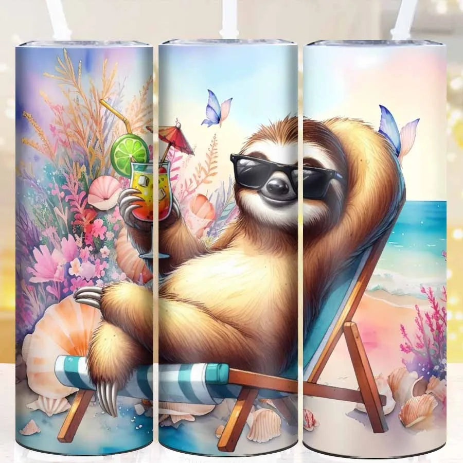 Sloth Seaside Tumbler Straw and Lid Stainless Steel Mug