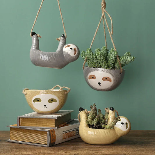 Ceramic Sloth Hanging Flowerpot