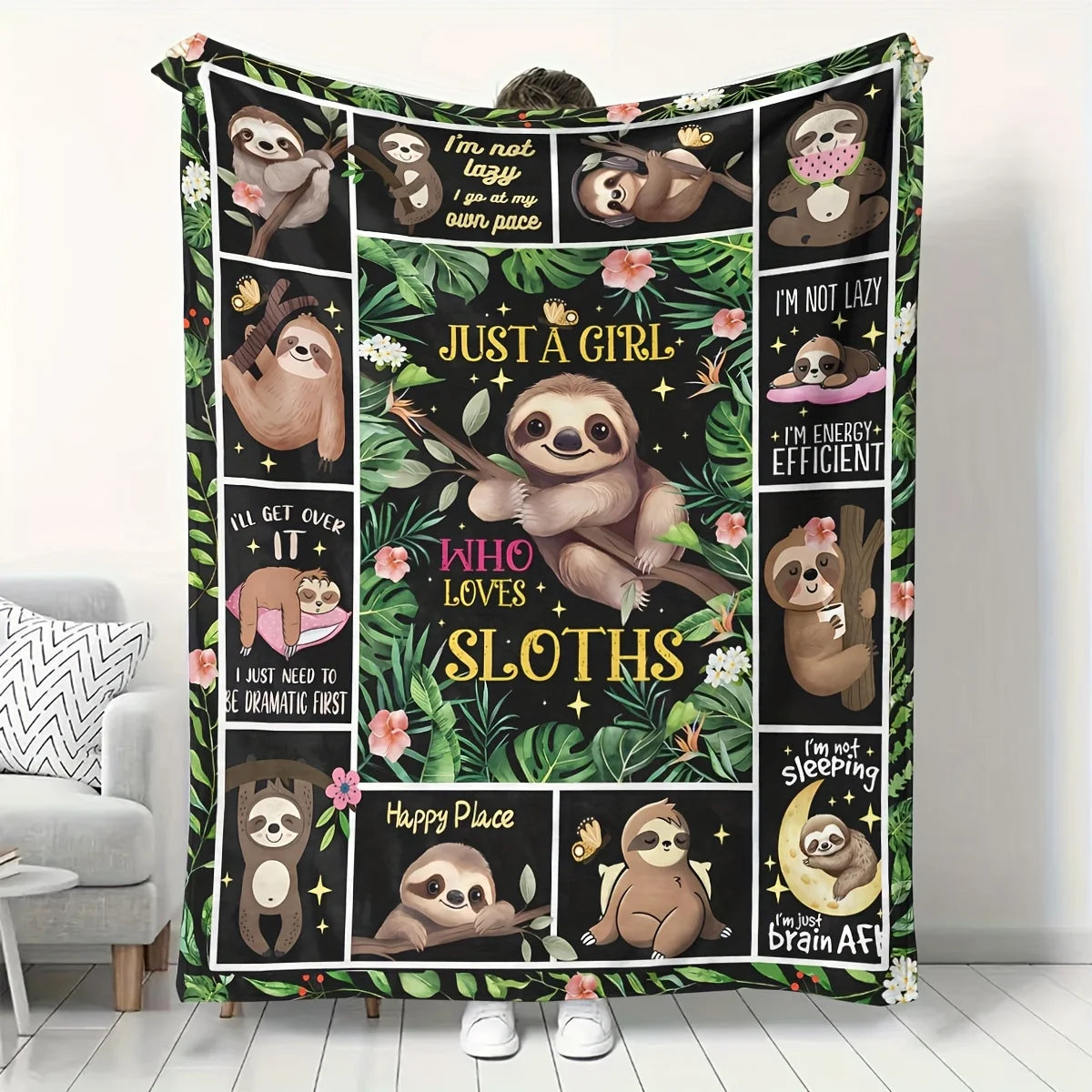 Cute Sloths Collage Blanket
