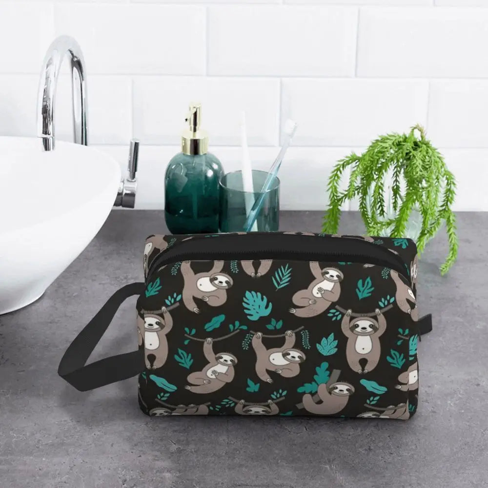 Sloth With Green Leaves Cosmetic Bag