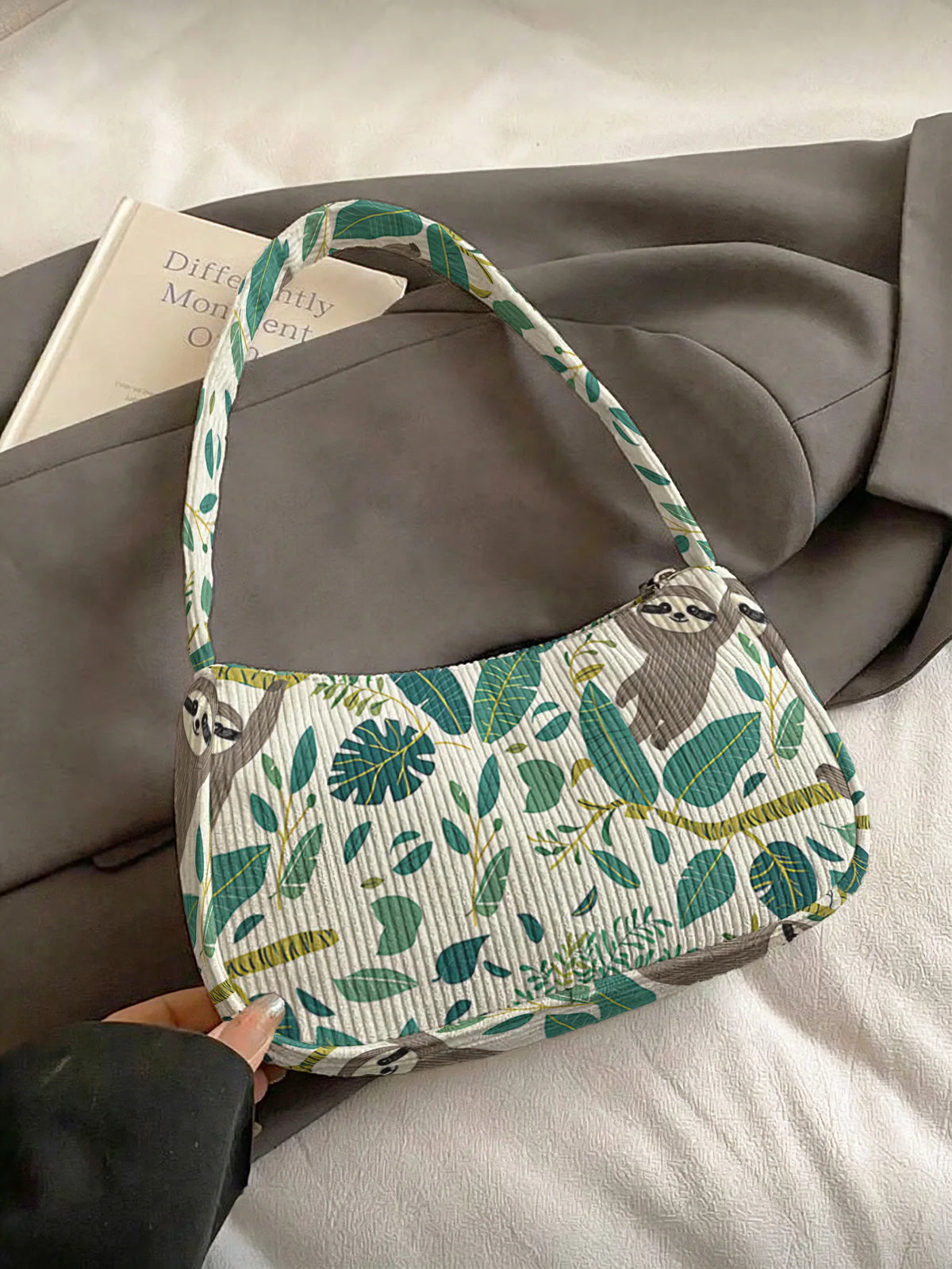 Sloth & Tropical Leaf Shoulder Bag