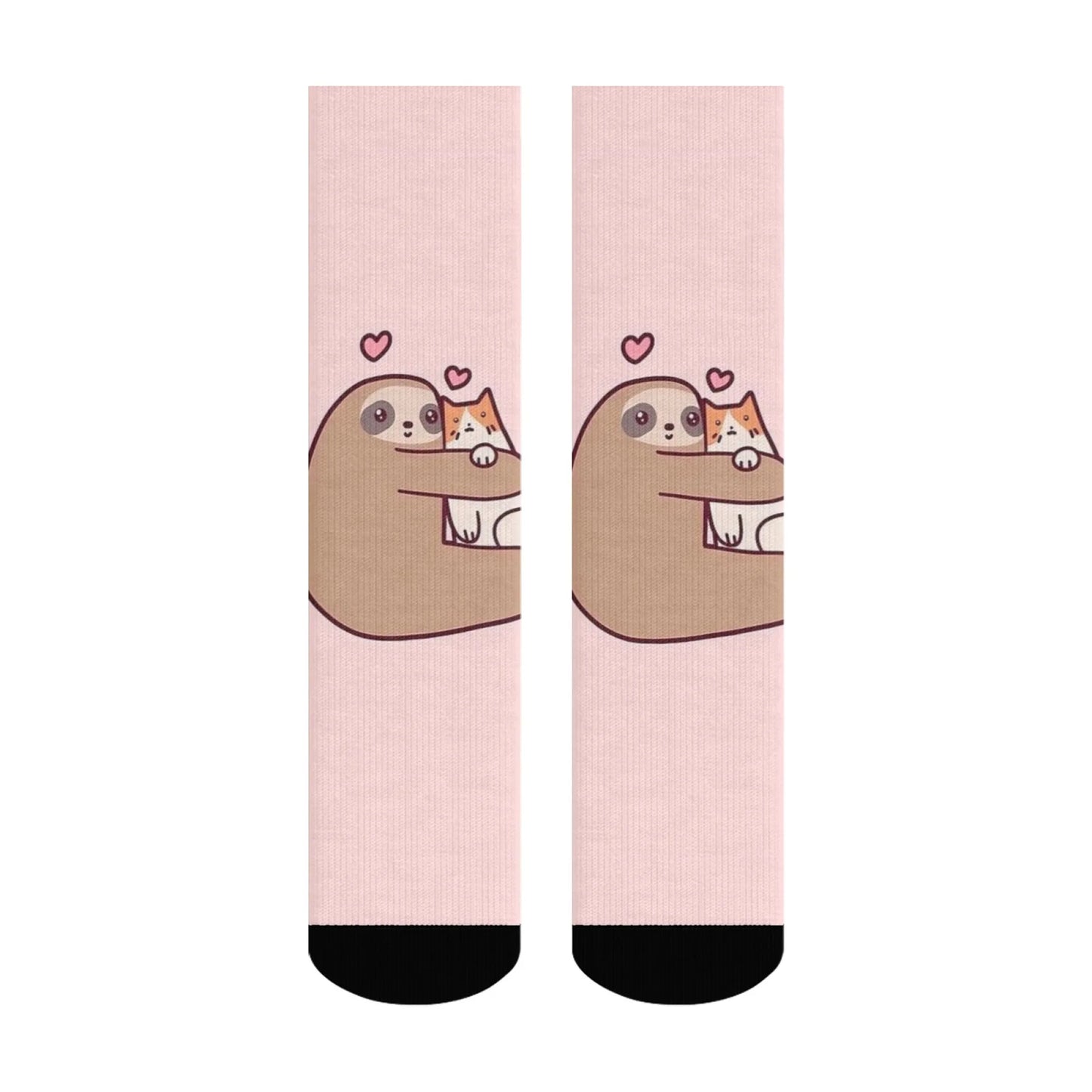 Love Sloth Hugging Cat Crew Socks
