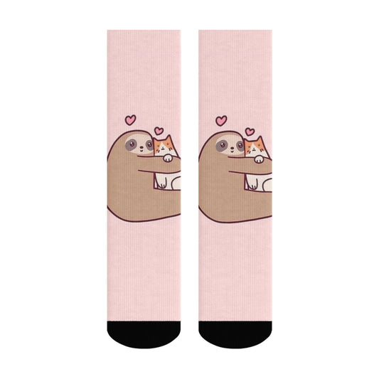 Love Sloth Hugging Cat Crew Socks