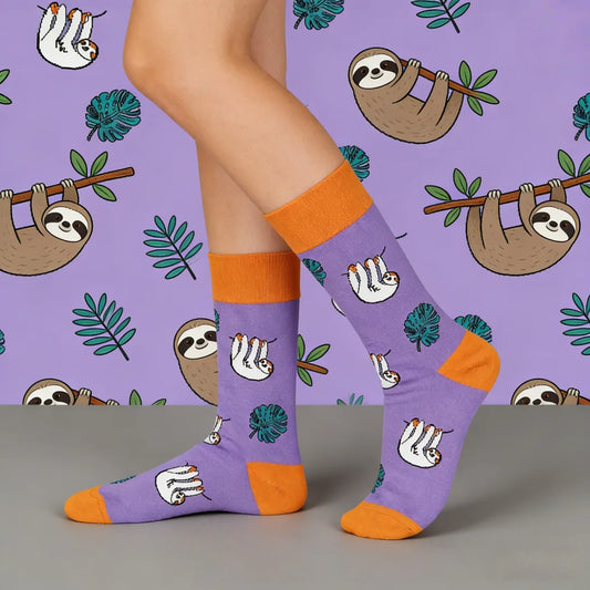 Women's Sloth Purple & Orange Socks
