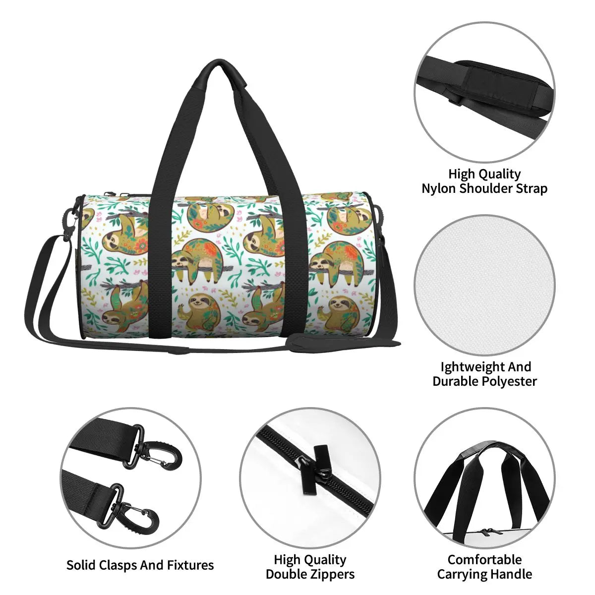 Gold Sloth Floral Gym / Travel Bag