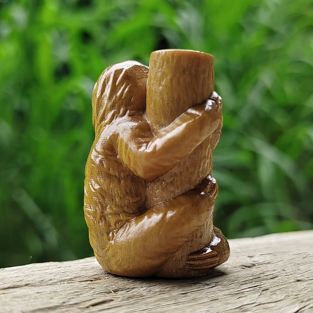 Wooden Sloth Figurine Ornament in Freehand Style